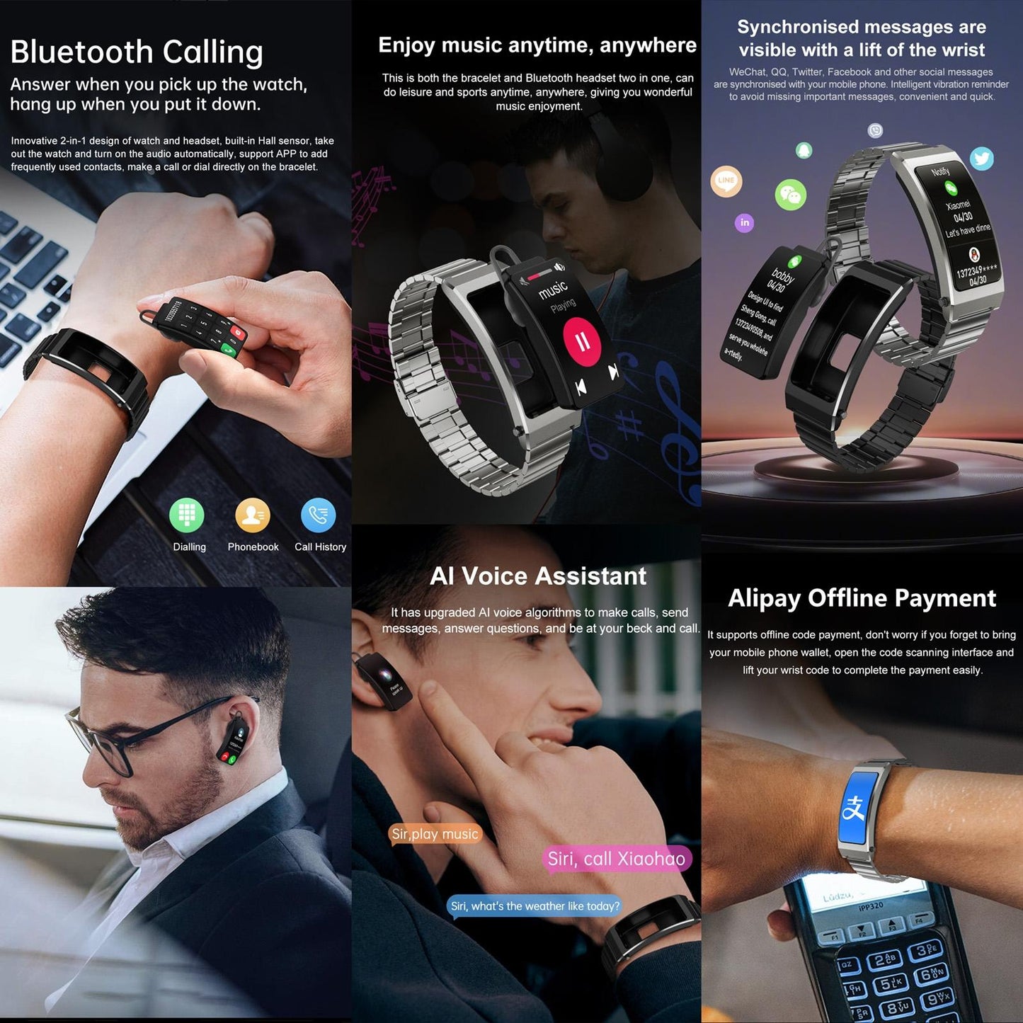 Smart Health Monitoring Bracelet With Bt Call And Leather Strap - Tarnish Silicone Strap