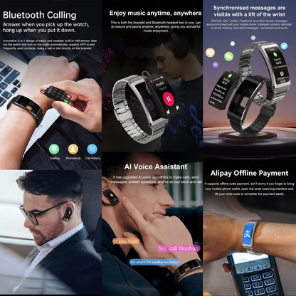 Smart Health Monitoring Bracelet With Bt Call And Leather Strap - Tarnish Silicone Strap