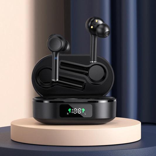 Wireless Bluetooth 5.0 Earphone with Digital Display and Noise Reduction - Black