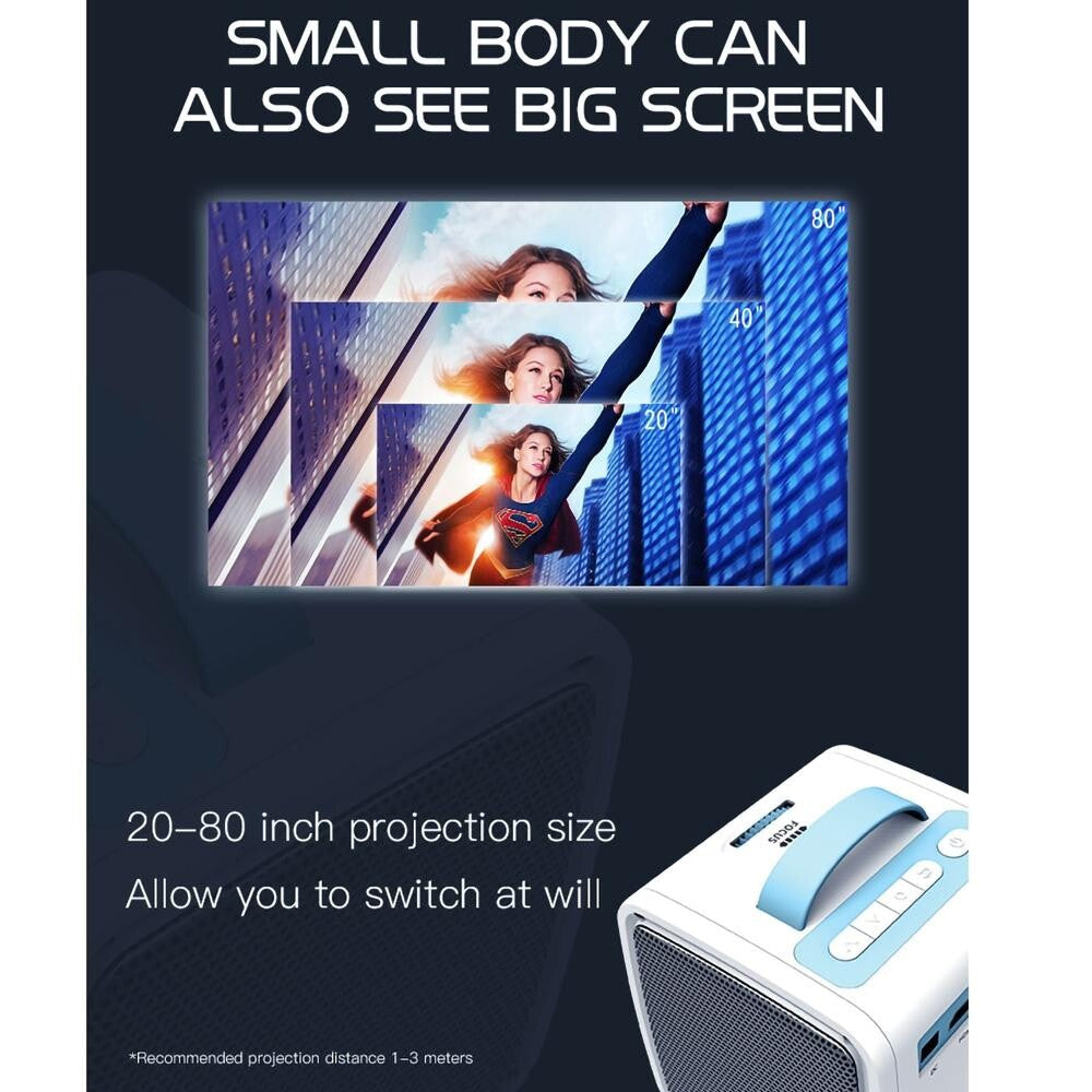 Portable Mini Projector For Kids - 1080P Led - Blue White