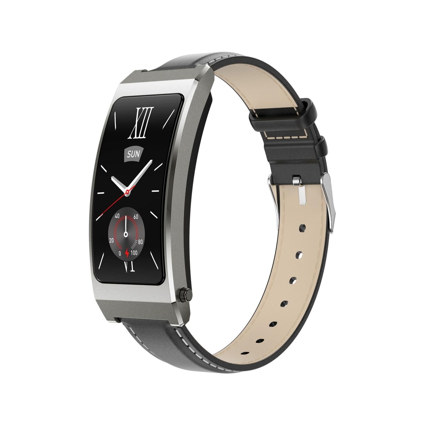 Smart Health Monitoring Bracelet With Bt Call And Leather Strap - Tarnish Leather Strap
