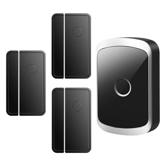 Smart Wireless Doorbell Alarm With 3 Split Type Door Sensors - Black