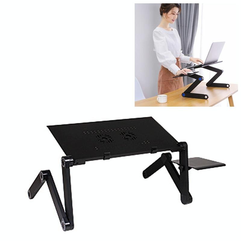 Foldable Laptop Stand With Dual Fans & Mouse Pad - 360 Degree Adjustable - Black