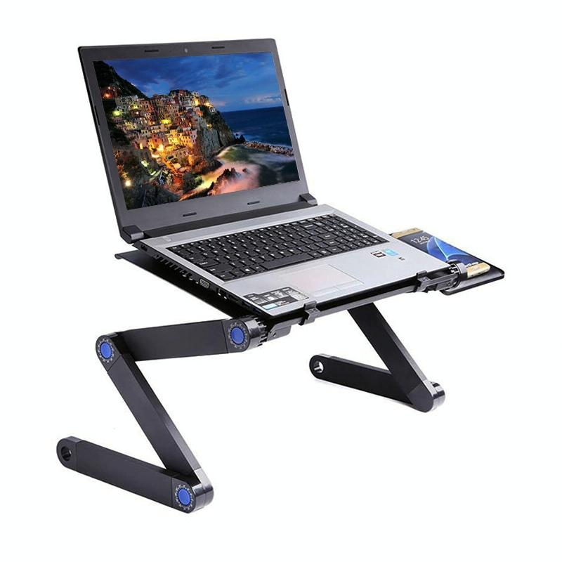 Foldable Laptop Stand With Dual Fans & Mouse Pad - 360 Degree Adjustable - Black