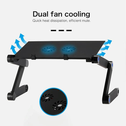 Foldable Laptop Stand With Dual Fans & Mouse Pad - 360 Degree Adjustable - Black