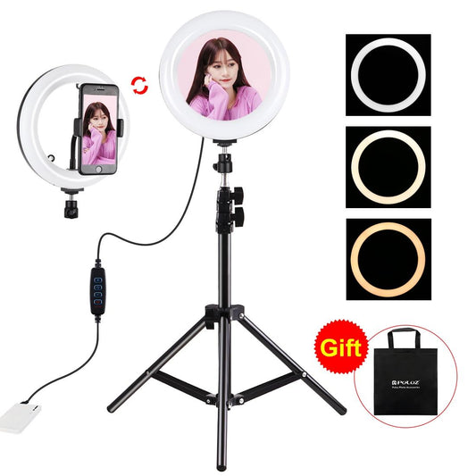 7.9 Mirror Light With Tripod & Usb 3 Modes Dual Colour Curved Ring Light For Vlogging Selfie Photography Video Phone Clamp - Black