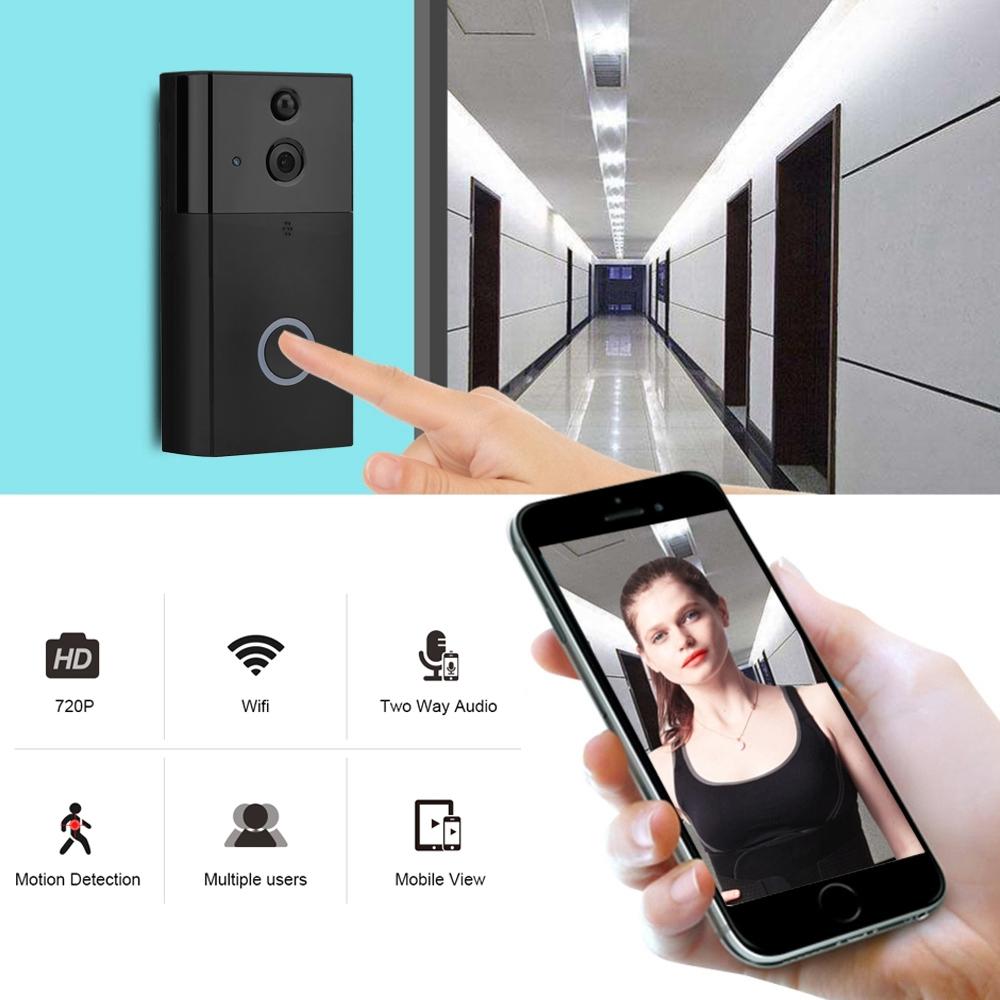 Smart Wifi Video Doorbell With Night Vision & Motion Detection - Black