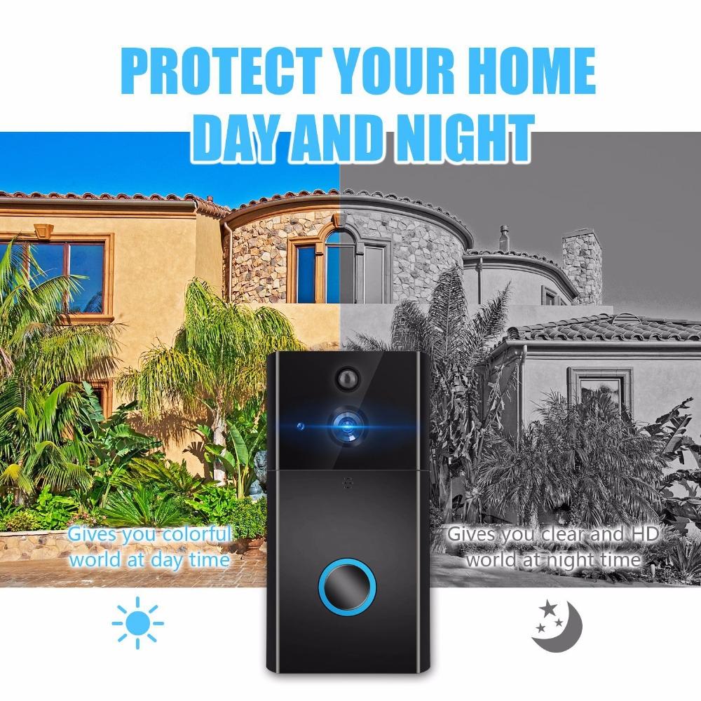 Smart Wifi Video Doorbell With Night Vision & Motion Detection - Black