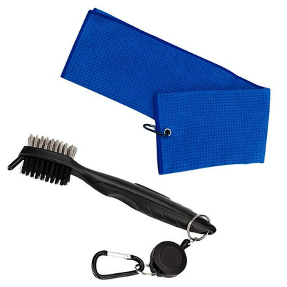 Club Cleaning Brush & Hook Towel Golf Set - Compact & Convenient - Blue