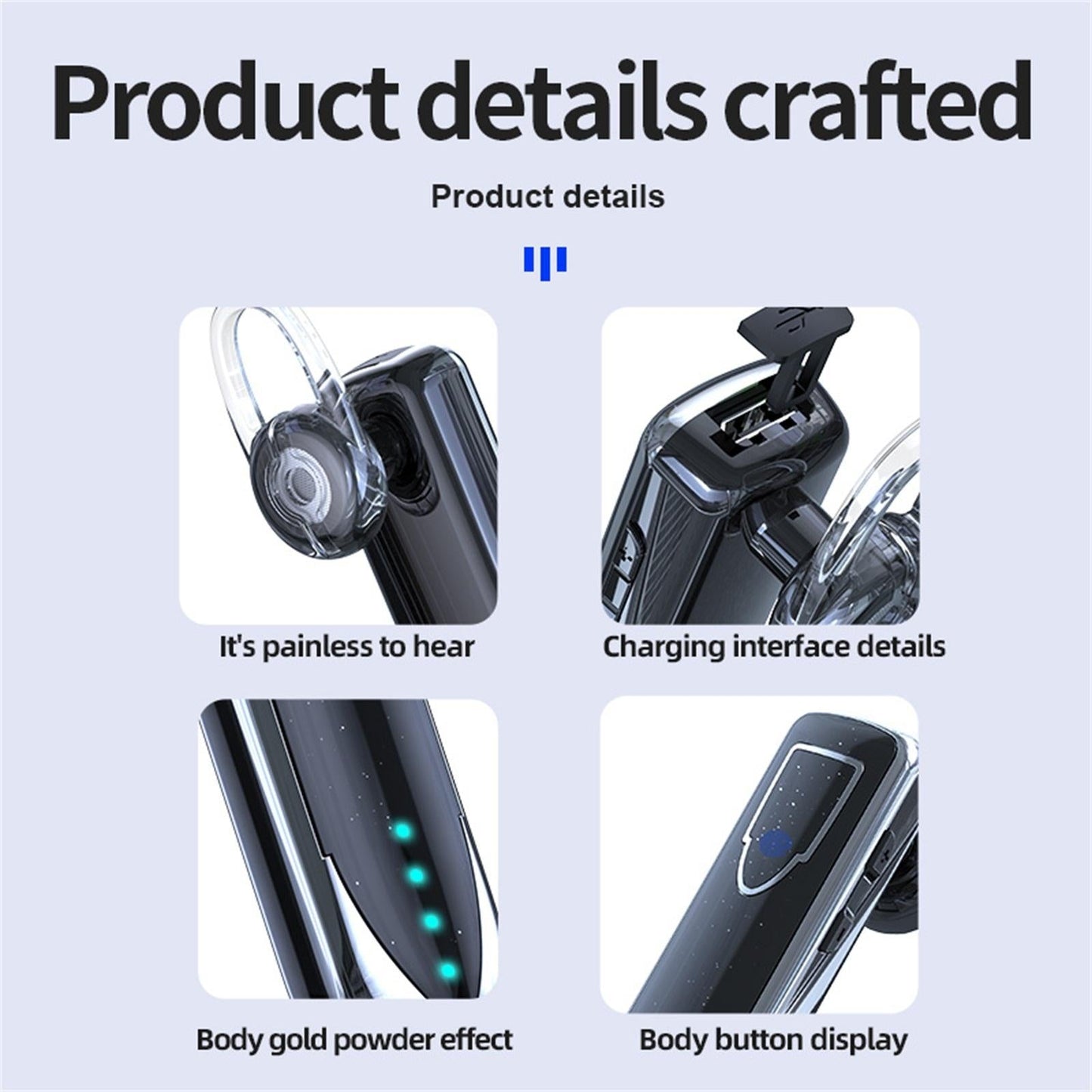 Business Style Bluetooth 5.0 Earphone with Touch Switch - Blue