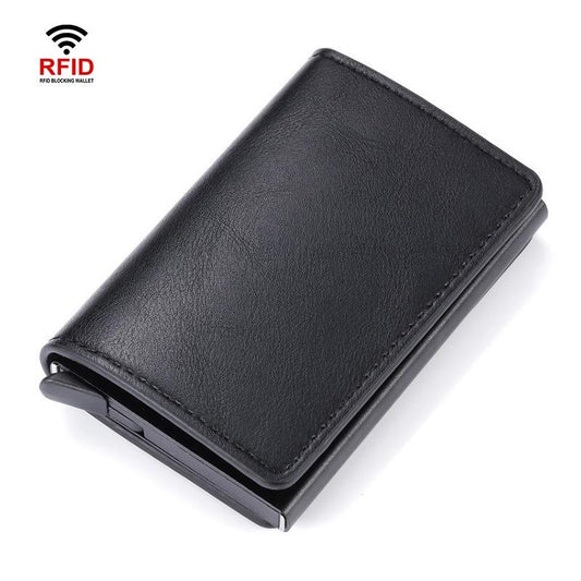 Automatic Rfid Blocking Card Holder with Coin Pocket - Black