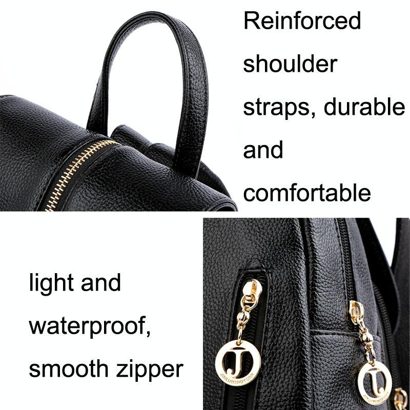 Leather Travel Backpack - Anti-theft Compact - Black