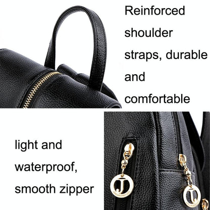 Leather Travel Backpack - Anti-theft Compact - Black