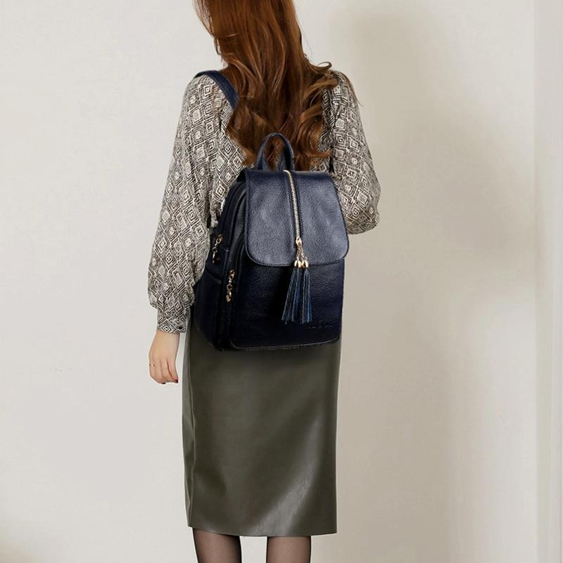 Leather Travel Backpack - Anti-theft Compact - Black