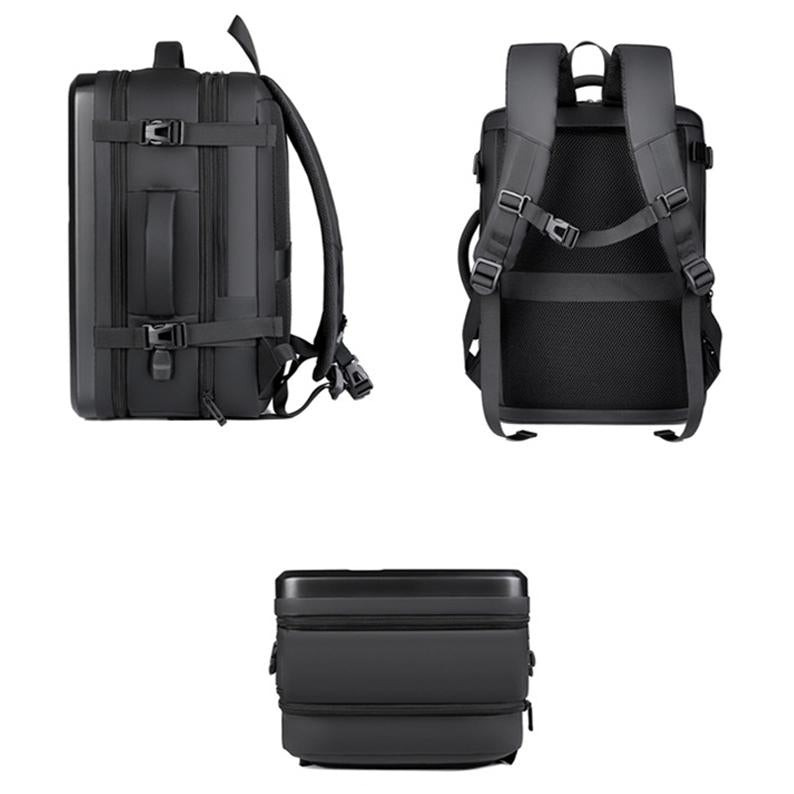 Waterproof Expandable Hard Shell Backpack with Usb Charging - Large Capacity Black - 161 Dark Gray