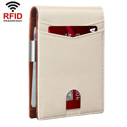 Rfid-protected Leather Credit Card Wallet - Secure & Stylish - Beige