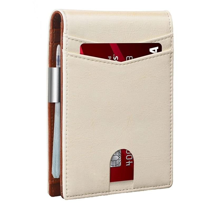 Rfid-protected Leather Credit Card Wallet - Secure & Stylish - Beige