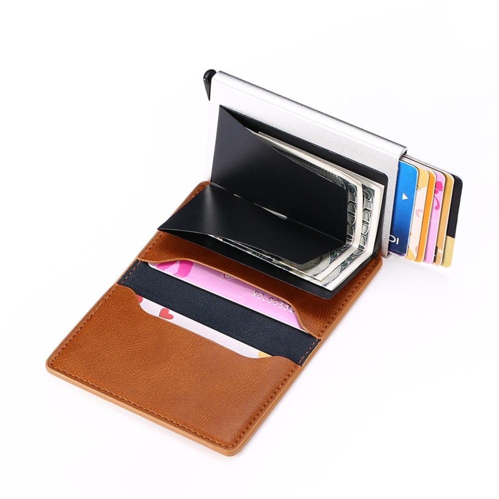Automatic Rfid Blocking Card Holder with Coin Pocket - Dark Brown