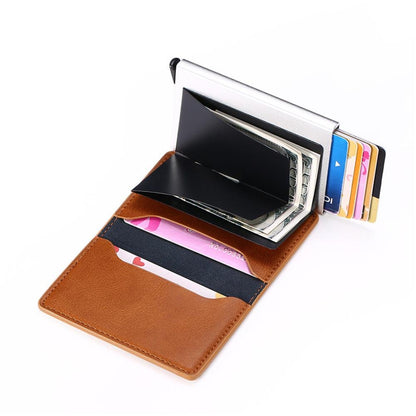 Automatic Rfid Blocking Card Holder with Coin Pocket - Dark Brown