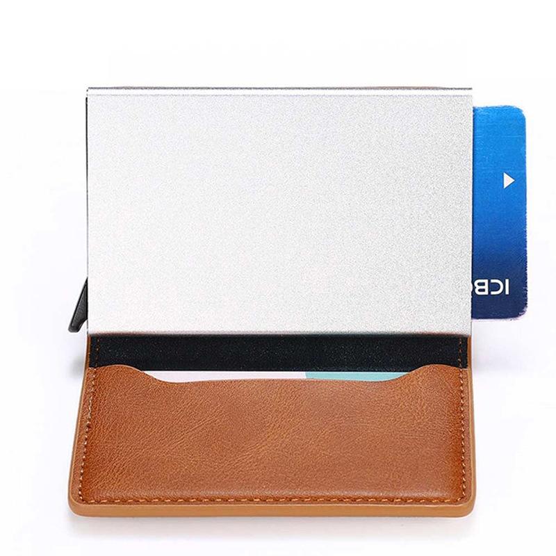 Automatic Rfid Blocking Card Holder with Coin Pocket - Dark Brown