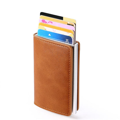 Automatic Rfid Blocking Card Holder with Coin Pocket - Dark Brown
