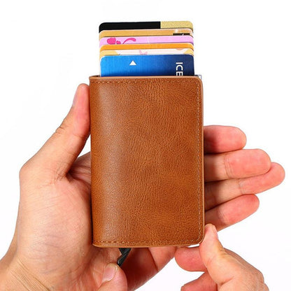 Automatic Rfid Blocking Card Holder with Coin Pocket - Dark Brown