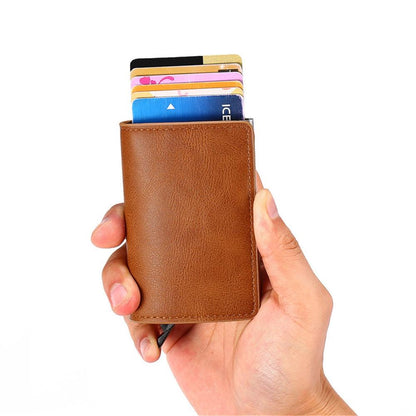 Automatic Rfid Blocking Card Holder with Coin Pocket - Dark Brown