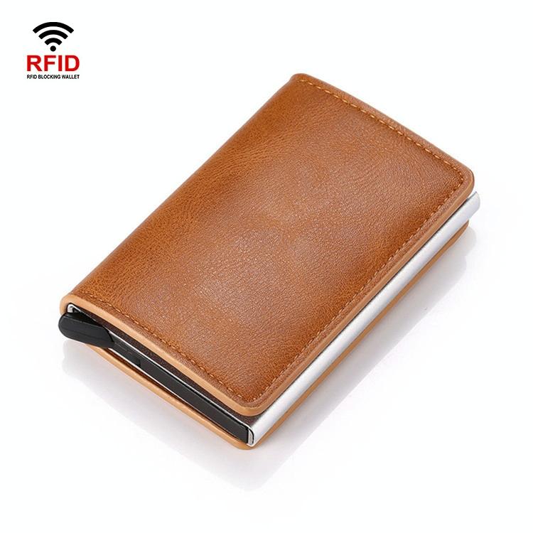 Automatic Rfid Blocking Card Holder with Coin Pocket - Dark Brown