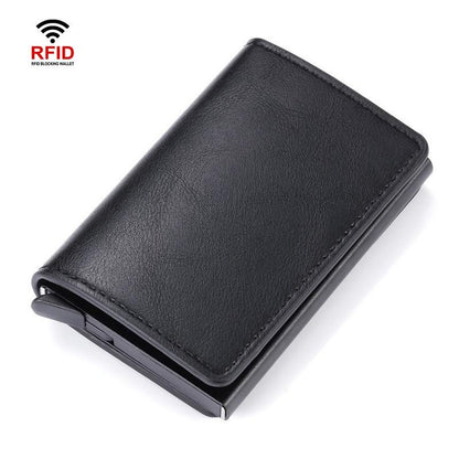 Automatic Rfid Blocking Card Holder with Coin Pocket - Dark Brown