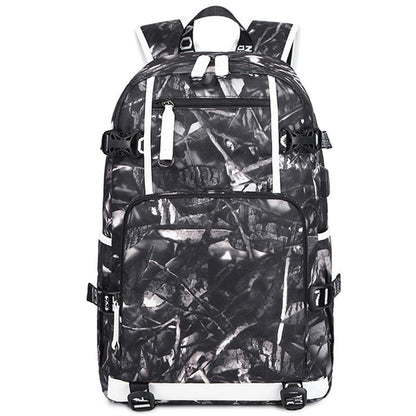 Student Waterproof Printed Backpack - Geometric Black