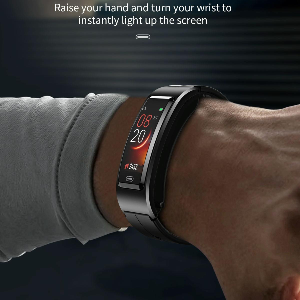 Bluetooth Sleep Heart Monitor Bracelet - B7 - Gold + Brown Leather Belt