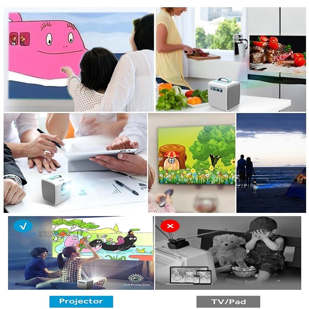 10W Children Video Projector - 30 Lumens Hd 1080P Lcd Technology Supports Av / Usb / Mini Sd / Hdmi / Audio - White - Pink