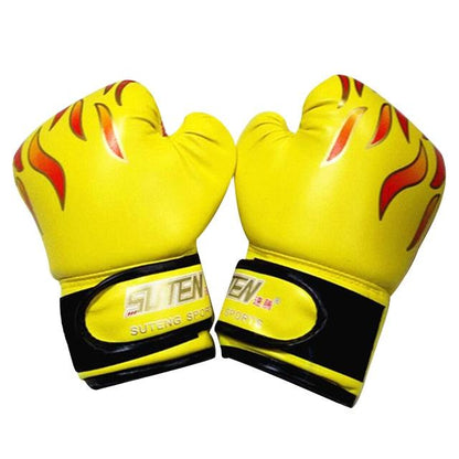Adult Flame Pattern Pu Leather Boxing Gloves - Green