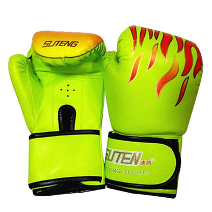 Adult Flame Pattern Pu Leather Boxing Gloves - Green