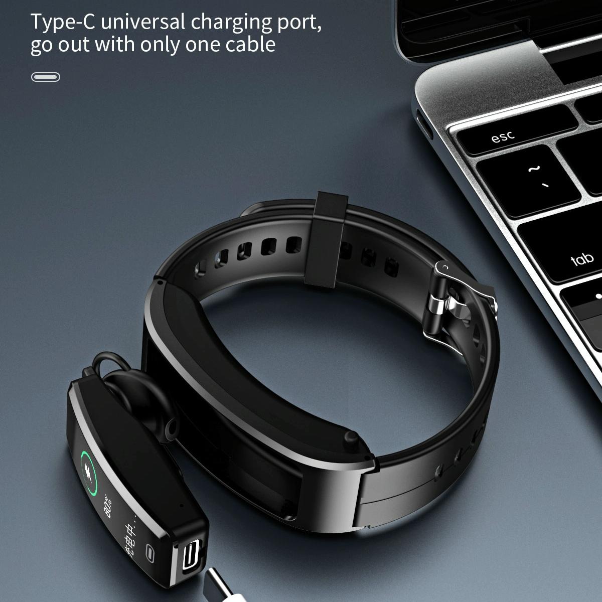 Bluetooth Sleep Heart Monitor Bracelet - B7 - Silver + Black Leather Belt