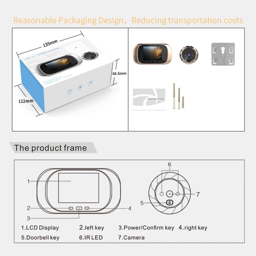 2.8 Lcd Screen Cat Eye Doorbell With Night Vision - Gold