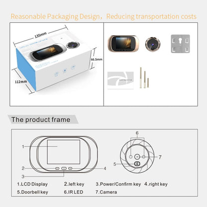 2.8 Lcd Screen Cat Eye Doorbell With Night Vision - Gold