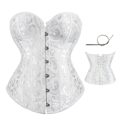 Strapless Victorian Overbust Corset 12 Spiral Steel Boned Jacquard Brocade Plus Size Xs-Xxl - White - M