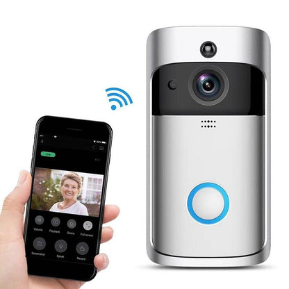 Smart Wifi Video Doorbell With Night Vision & Wide-Angle Camera - 720P Low Power Mobile Remote - Silver