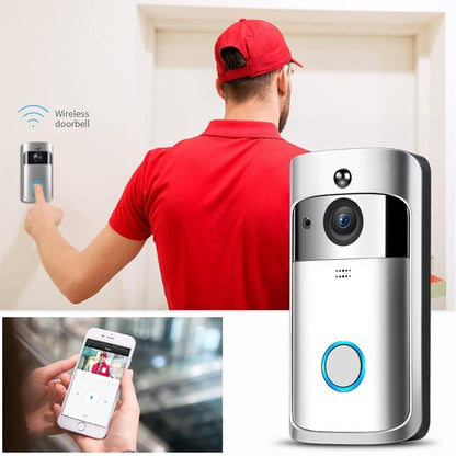 Smart Wifi Video Doorbell With Night Vision & Wide-Angle Camera - 720P Low Power Mobile Remote - Silver