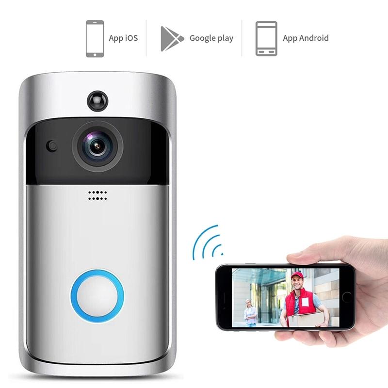 Smart Wifi Video Doorbell With Night Vision & Wide-Angle Camera - 720P Low Power Mobile Remote - Silver