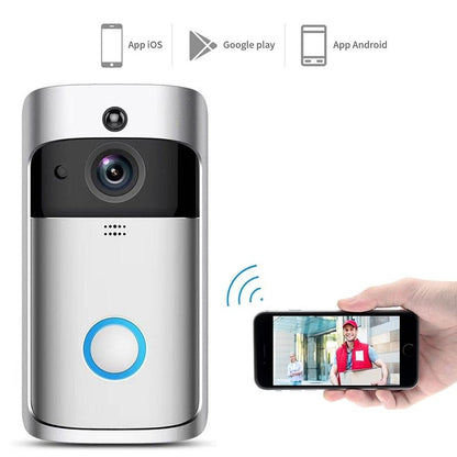 Smart Wifi Video Doorbell With Night Vision & Wide-Angle Camera - 720P Low Power Mobile Remote - Silver