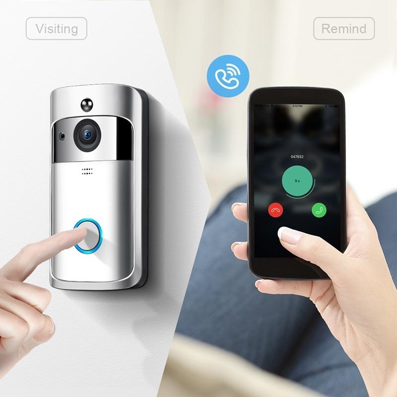 Smart Wifi Video Doorbell With Night Vision & Wide-Angle Camera - 720P Low Power Mobile Remote - Silver