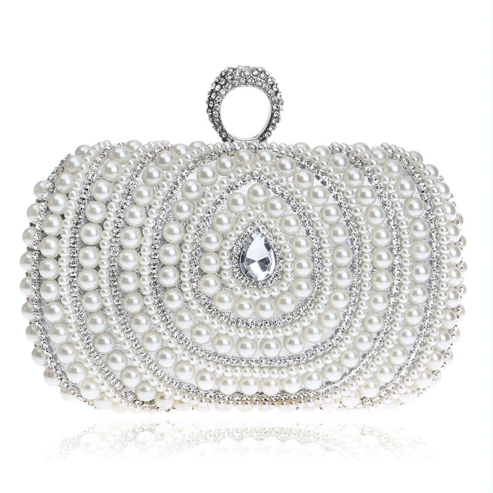 Stylish Pearl Handbag For Fashion Banquets And Parties - Silver
