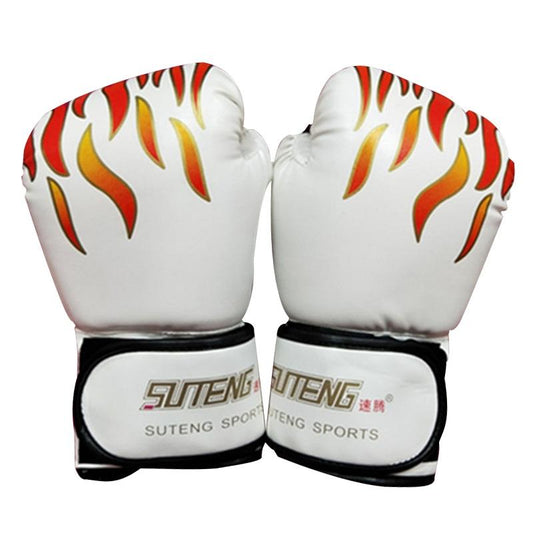 Adult Flame Pattern Pu Leather Boxing Gloves - Fitness - White
