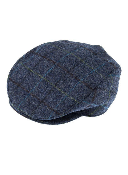 DENTS Abraham Moon Tweed Flat Cap Wool Ivy Hat Driving Cabbie Quilted 1-3038 - Blue - Medium