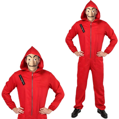 Salvador Dali La Casa De Papel Money Heist Red Jumpsuit Mask Costume Hoodie - L/XL (175cm - 185cm)