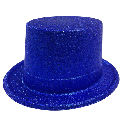 12x GLITTER TOP HAT Fancy Party Plastic Costume Tall Cap Fun Dress Up BULK - Blue