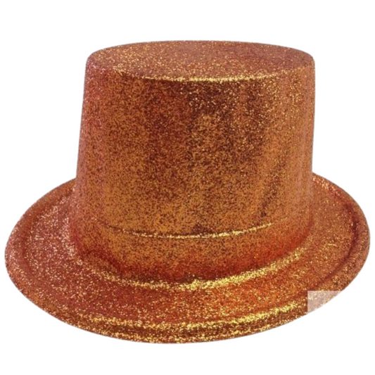 12x GLITTER TOP HAT Fancy Party Plastic Costume Tall Cap Fun Dress Up BULK - Orange