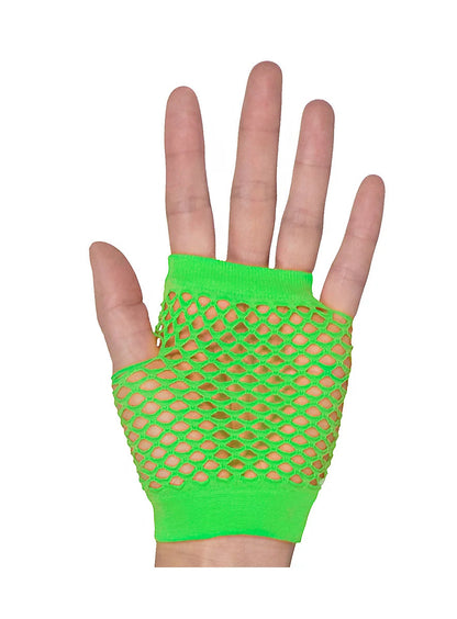 1 Pair Fishnet Gloves Fingerless Wrist Length 70s 80s Costume Party - Neon Green